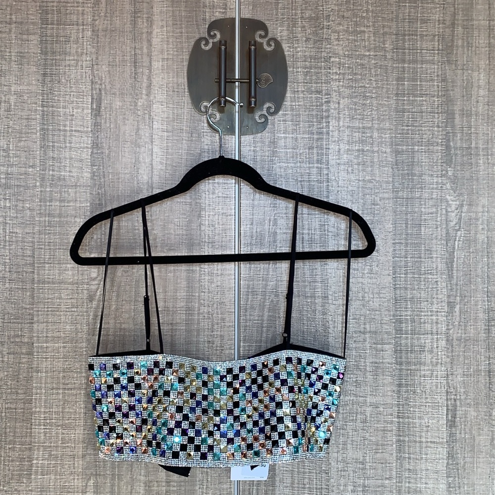 Zara Shimmery Embellished‎ Rhinestone Glitter Crop Top